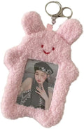 Pink Cute Plush Cartoon Bear Rabbit Photo Set With Keychain, ID Bank Credit Card Holder Protector, Stationery Identification Badge And Supplies