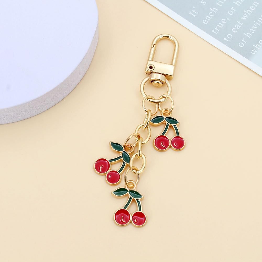 Cute Fruit Enamel Keychain for Women Fruit Tassel Chain Keyring Purse Bag Decor