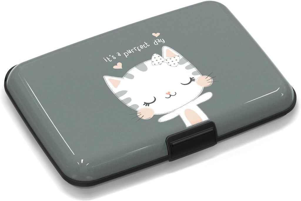 Mini RFID Blocking Credit Card, Cute Cat Wallet Credit Cards Holder Business Card Case Aluminum Metal Travel ID Case for Men Women