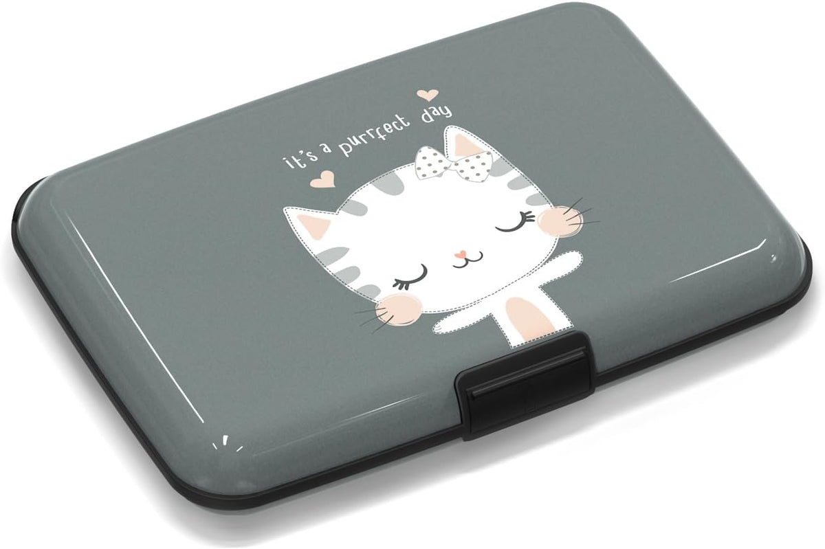 Mini RFID Blocking Credit Card, Cute Cat Wallet Credit Cards Holder Business Card Case Aluminum Metal Travel ID Case for Men Women