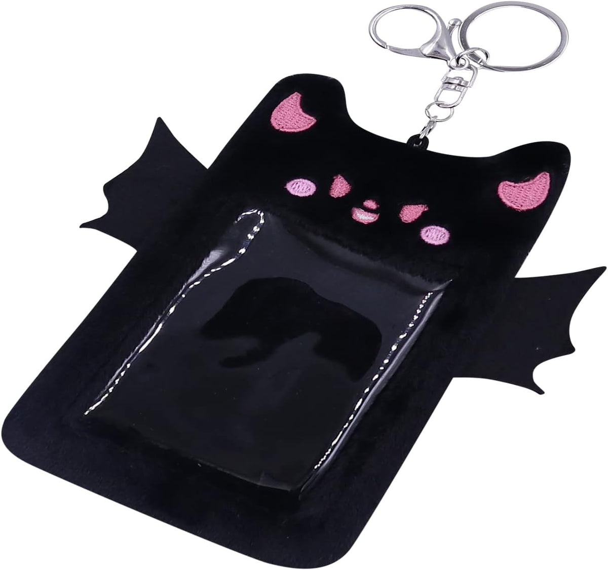 Fuzzy Plush Kpop Photocard Holder with Keychain, Cute Animal Wings Photo Sleeve Bank ID Credit Card Holder