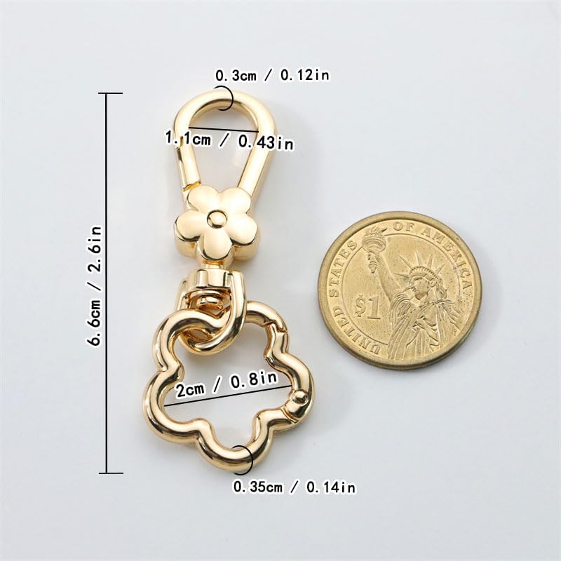 2PCS Flower Keychain Cute Handbag Key Chain Personalized Key ring Golden for Women Car Present、purse、Lanyard Braiding