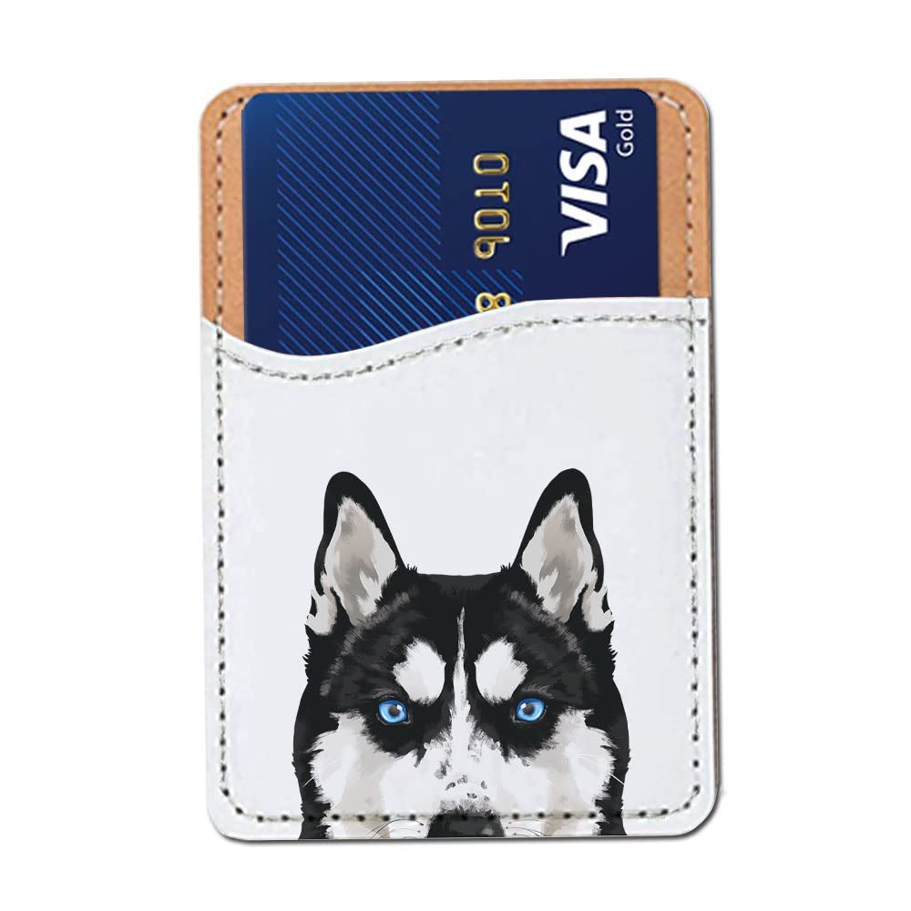 FINCIBO PU Leather Self-Adhesive Universal Credit Card Holder Wallet for All Smart Mobile Cell Phones - Winking Golden Retriever