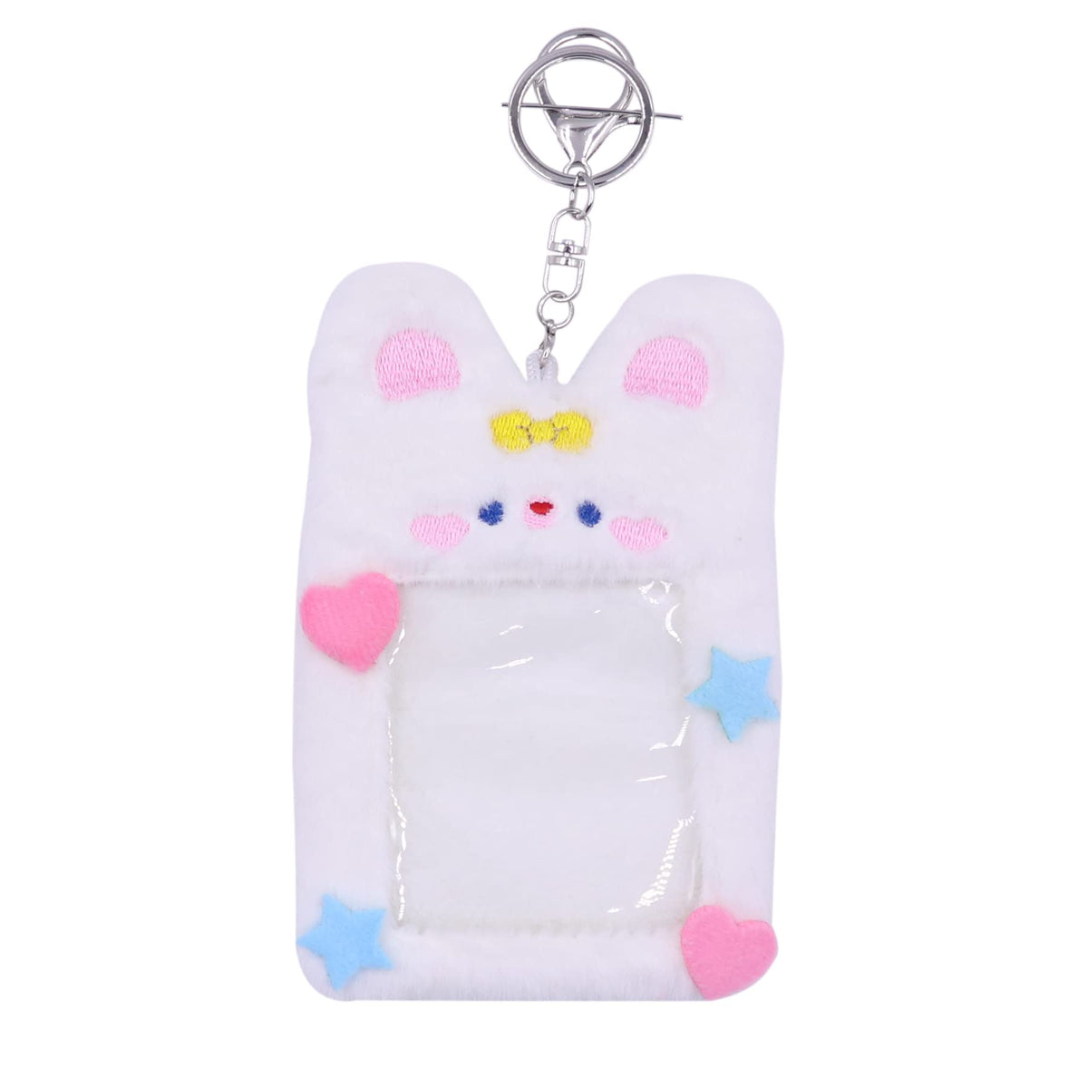 Fuzzy Plush Kpop Photocard Holder with Keychain, Cute Animal Wings Photo Sleeve Bank ID Credit Card Holder