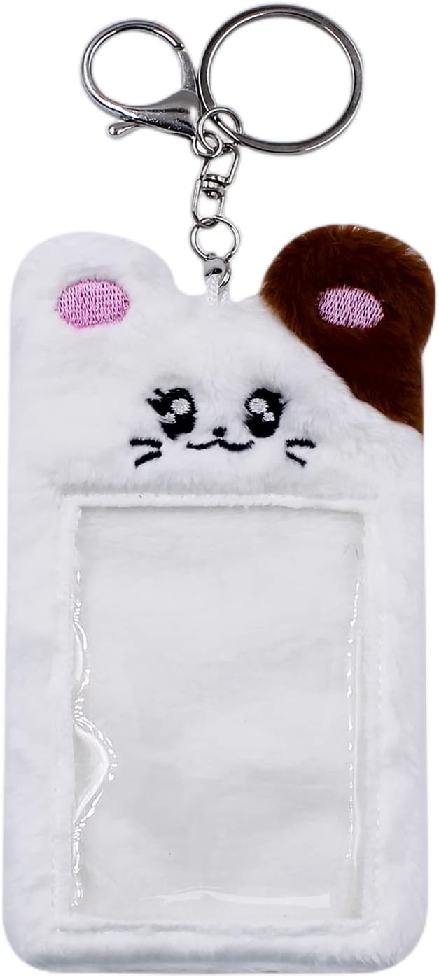 JUMISEE Cute Plush Kpop Photocard Holder with Keychain, Cartoon Bear Photo Sleeve ID Bank Credit Card Holder Protector