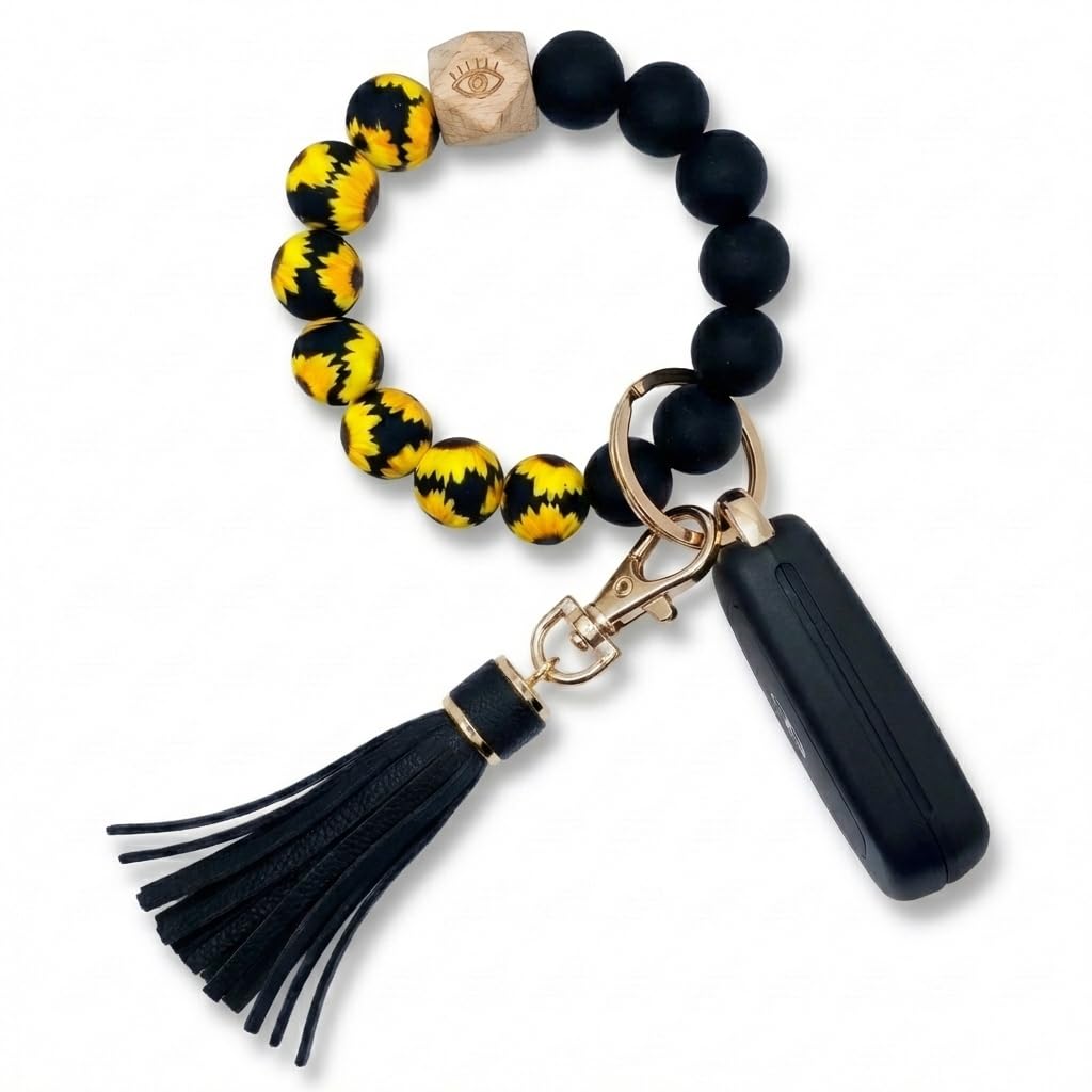 BIHRTC Key Ring Bracelet Car Keychain Holder Wristlet Silicone Women Beaded Bangle Chains