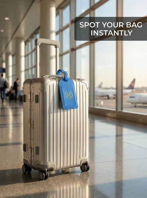 Luggage Tags for Suitcases 6 Pack PU Leather Travel Bag Tags with Privacy Cover & Stainless Steel Buckle, Vegan Leather Name ID Labels for Travel Bags, Cruise, Airline, Backpack, Baggage Identifier(M)