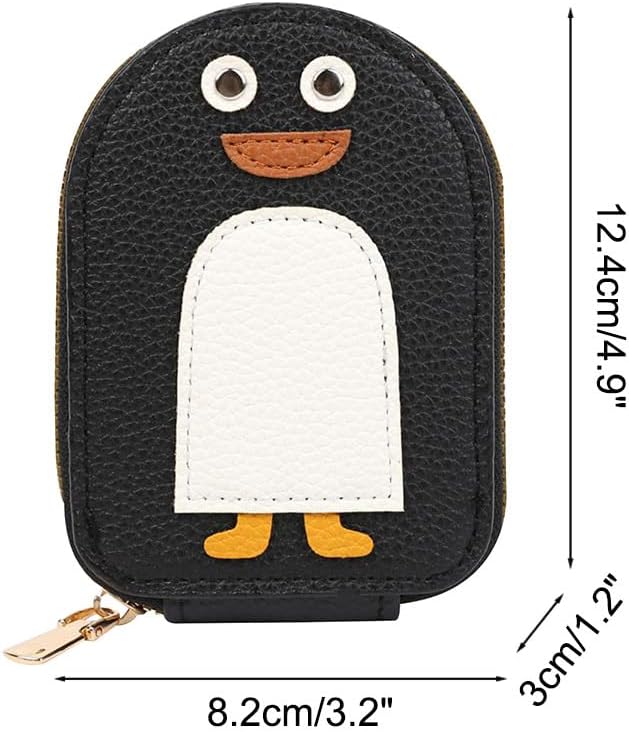DONGKER Cute Penguins Card Coin Holder,PU Zippered Cartoon Penguin Accordion Card Wallet Built-in 11 Card Slots for Men Women