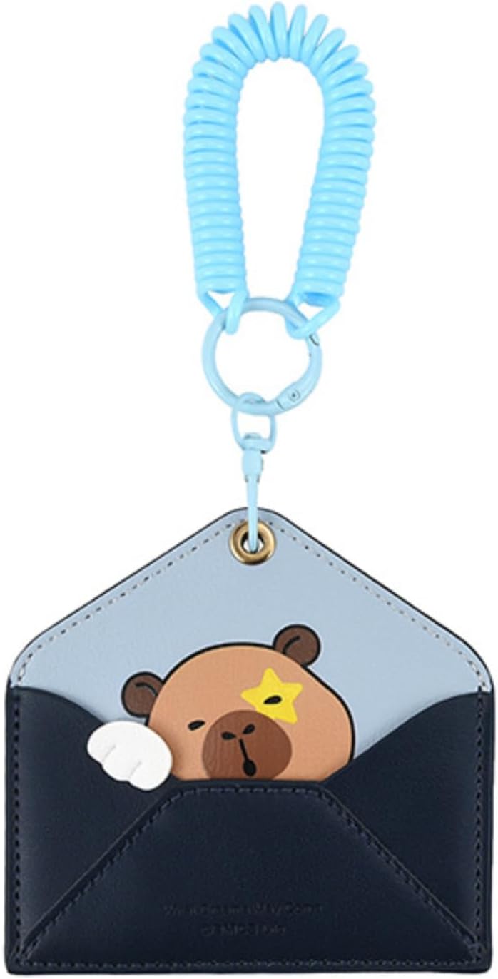 ID Badge Holder with Keychain, Cartoon Animal 2 Card Slots Cute Card Holder
