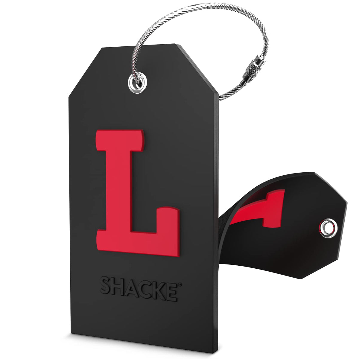 Shacke Initial Luggage Tag with Privacy Cover & Steel Loop (Orange, B)