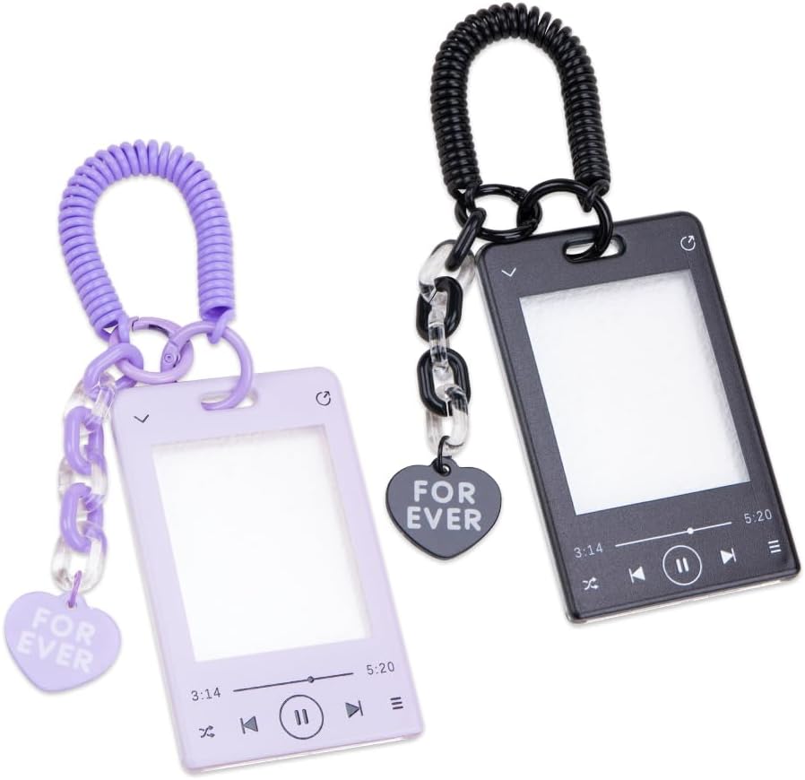 2Pcs Cartoon Photocard Holder Keychain Creative Music Player Style ID Badge with Keychain Cute Photocard Cover Protective Card Sleeve for Fans Birthday Christmas