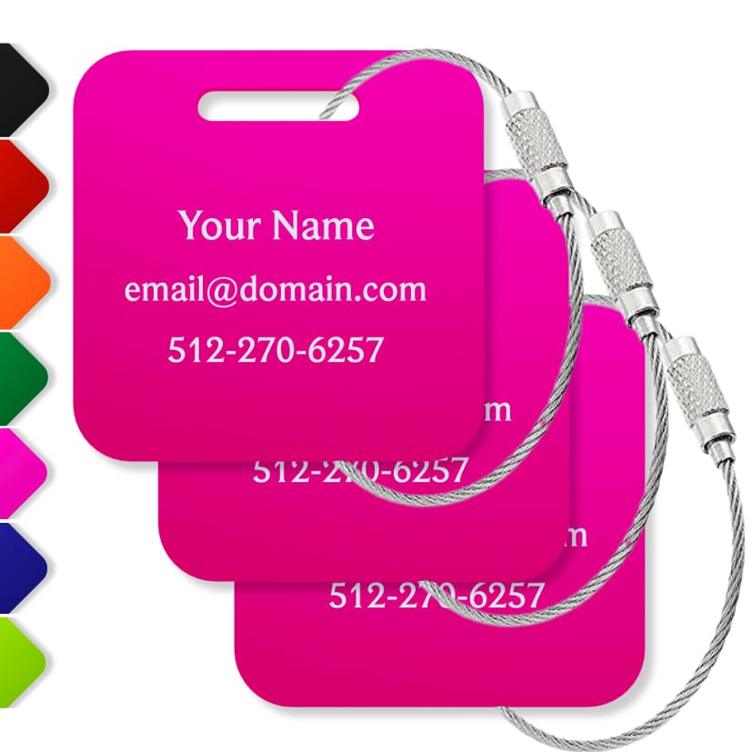 Custom Metal Luggage Tags (3 or 6 Pack) - Personalized Unique Suitcase & Backpack Travel, Durable, Waterproof & Heavy Duty (Orange)
