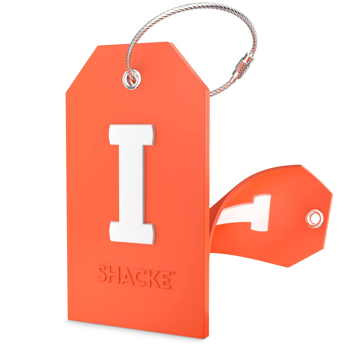Shacke Initial Luggage Tag with Privacy Cover & Steel Loop (Orange, B)