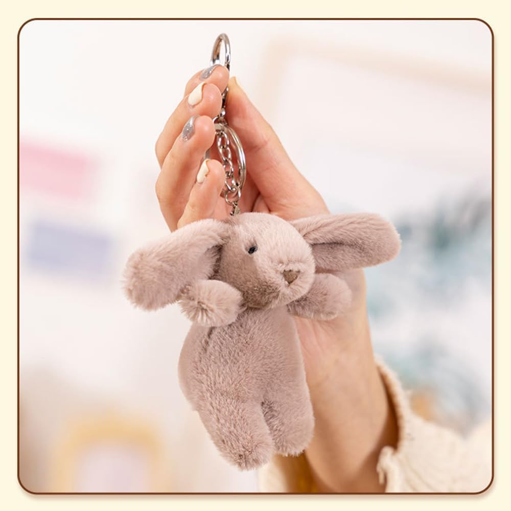 Miokkley Cute Bunny Plush Keychain for Backpack, 3.5" Inch Mini Rabbit Keychain Purse Charm Pendant Gift for Women