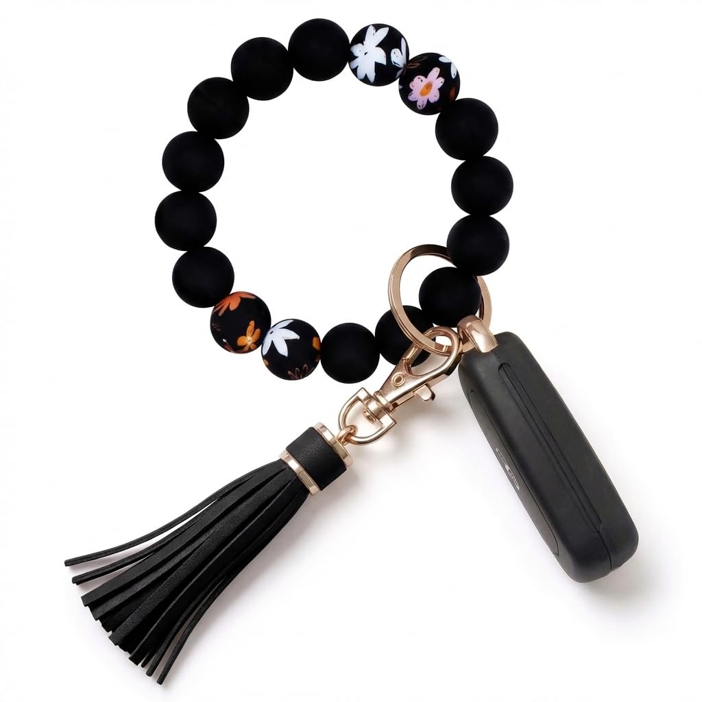 BIHRTC Key Ring Bracelet Car Keychain Holder Wristlet Silicone Women Beaded Bangle Chains