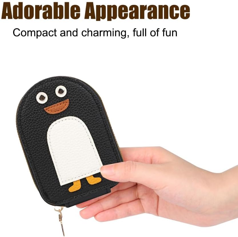 MiOYOOW Zippered Card Wallet, Penguin Shape Accordion Wallet Credit Card Holder with 11 Slots for Credit Card ID Cards Driver's Licenses