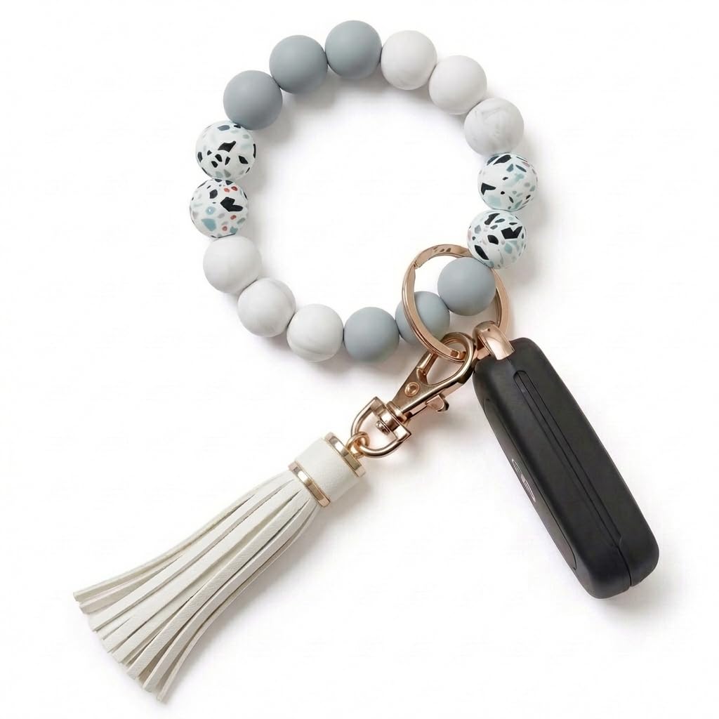 BIHRTC Key Ring Bracelet Car Keychain Holder Wristlet Silicone Women Beaded Bangle Chains