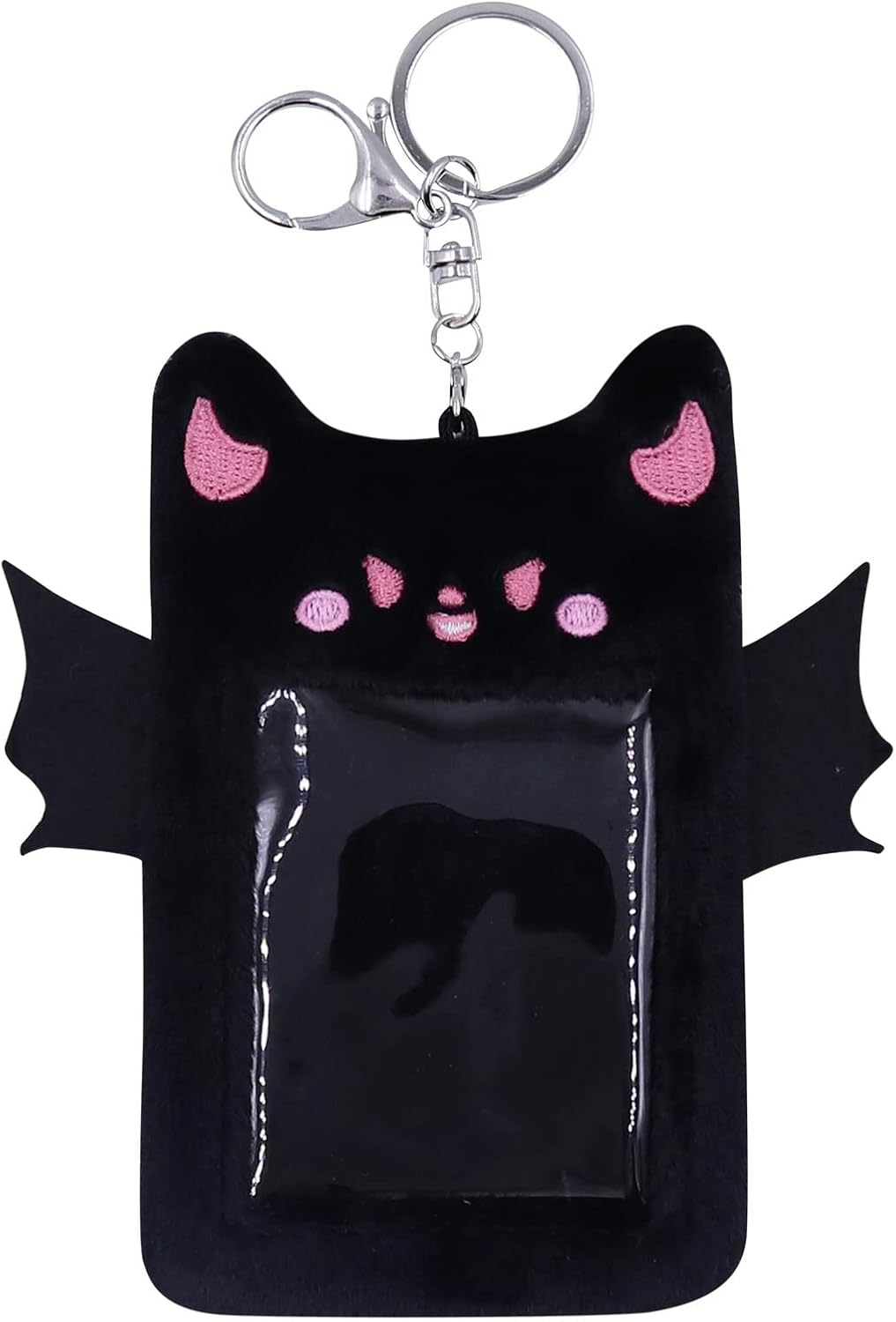 Fuzzy Plush Kpop Photocard Holder with Keychain, Cute Animal Wings Photo Sleeve Bank ID Credit Card Holder