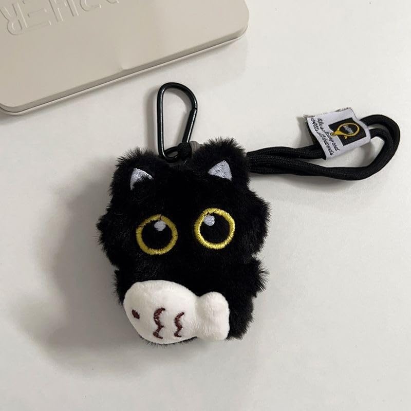 Super Cute Funny Big Eyes Black Cat Lucky Kitty Theme Keychain Good Luck Siamese Key Chain Ring Bag Pendant
