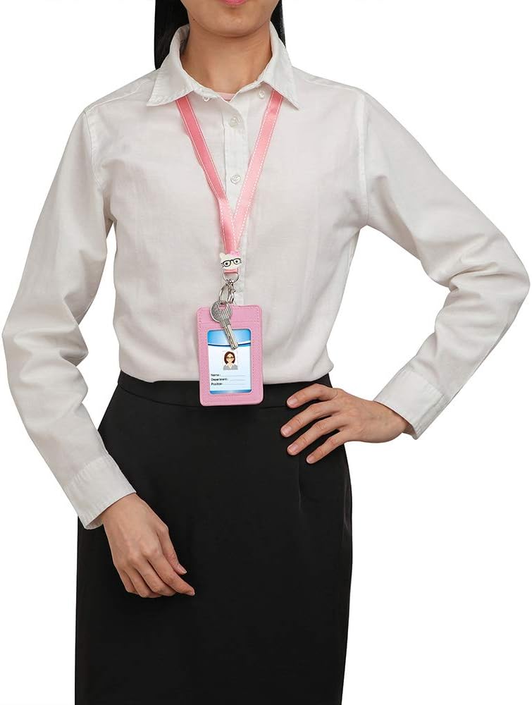 【2025 Latest】 Woosifun ID Badge Holder Cute Credit Card Case Neck Pouch Lanyard with Cartoon Shield Keychain for Students Teens Boys Girls Staff Women (Pink Cat)