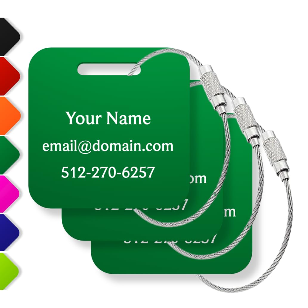 Custom Metal Luggage Tags (3 or 6 Pack) - Personalized Unique Suitcase & Backpack Travel, Durable, Waterproof & Heavy Duty (Orange)