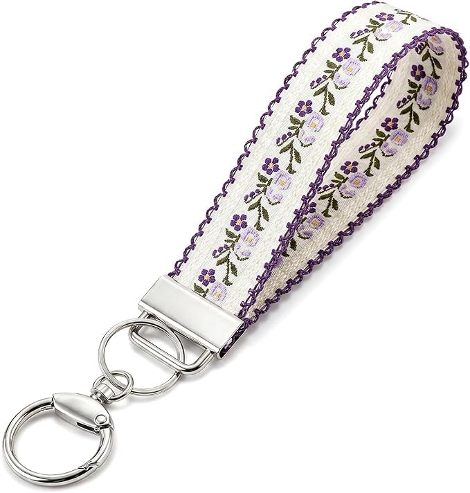 Angyape Embroidered Fabric Wristlet Keychain Cute Wrist Car Key Chain Holder Boho Accessories Handmade Gifts for Women