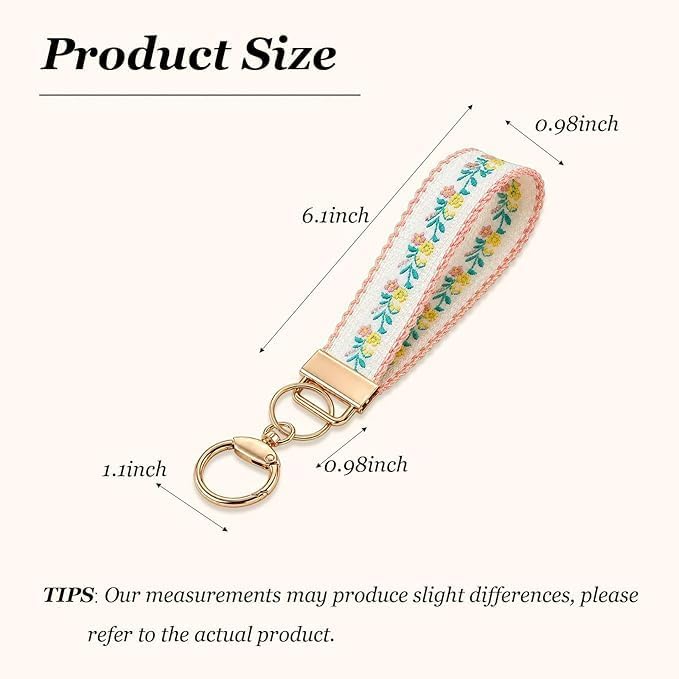 Angyape Embroidered Fabric Wristlet Keychain Cute Wrist Car Key Chain Holder Boho Accessories Handmade Gifts for Women