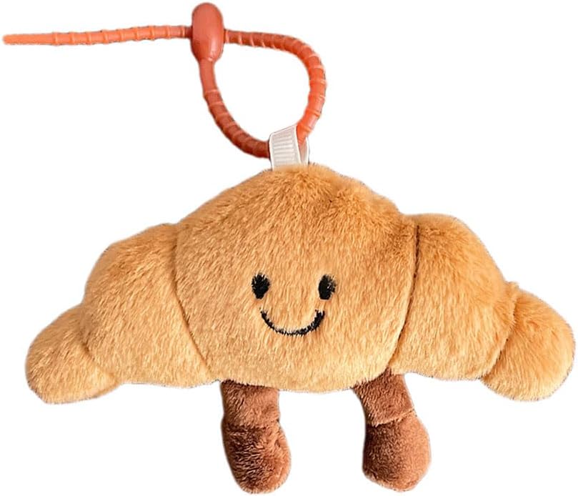 Cute Happy Smiling Bread Croissant Baguette Keychain Lucky Good Luck Positive Energy Key Chain Ring Bag Pendant