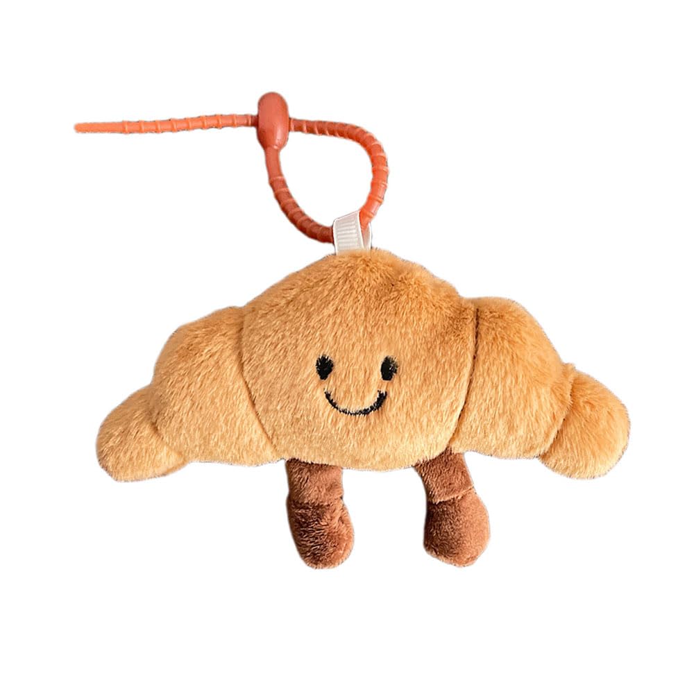 Cute Happy Smiling Bread Croissant Baguette Keychain Lucky Good Luck Positive Energy Key Chain Ring Bag Pendant