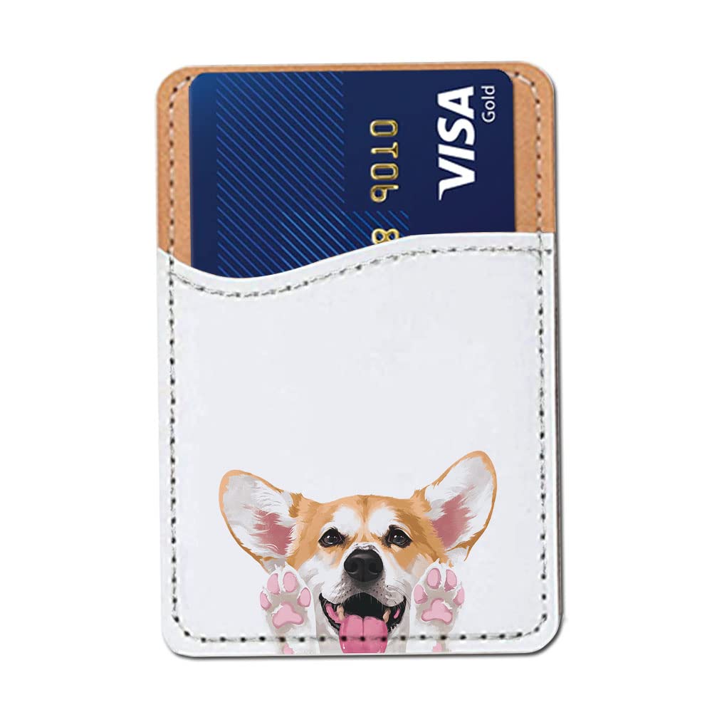 FINCIBO PU Leather Self-Adhesive Universal Credit Card Holder Wallet for All Smart Mobile Cell Phones - Winking Golden Retriever