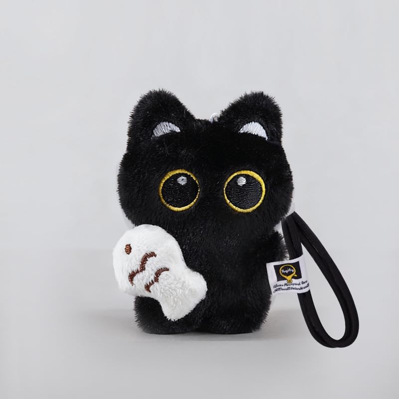 Super Cute Funny Big Eyes Black Cat Lucky Kitty Theme Keychain Good Luck Siamese Key Chain Ring Bag Pendant