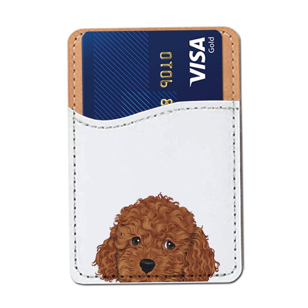 FINCIBO PU Leather Self-Adhesive Universal Credit Card Holder Wallet for All Smart Mobile Cell Phones - Winking Golden Retriever