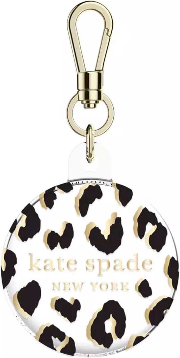 kate spade new york AirTag Holder with Gold Ring Clip - City Leopard