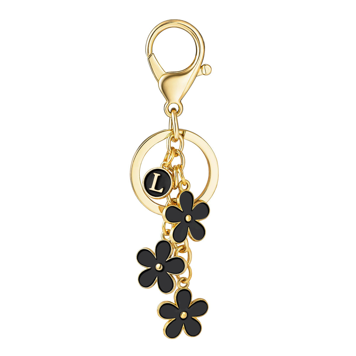 SELOVO Initial Keychain White/Pink/Black Cute Keychain Girl Purse Charms for Handbag Cute Letter Flower Keyring for Backpack