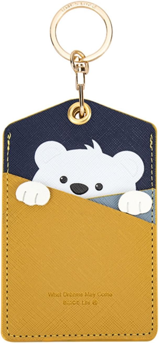 PU Leather ID Badge Holder, Cartoon Cute Badge Holder with 3 Card Slots