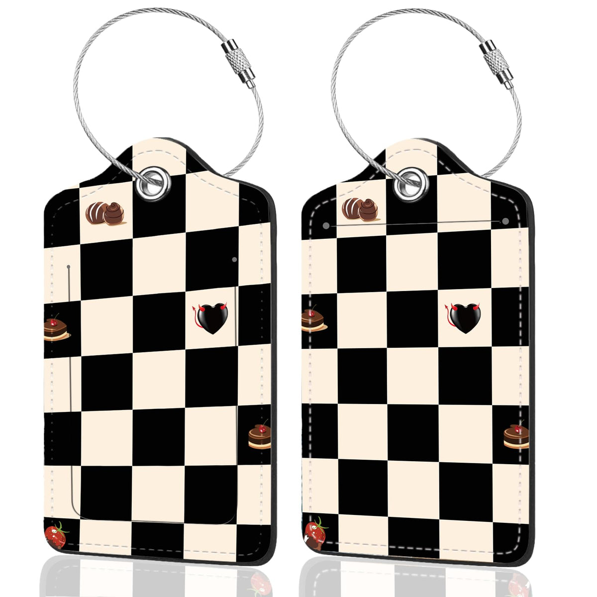 2Pack Luggage Tags for Suitcases, Cute Unique Pu Leather Cruise Luggage Tag with Privacy Cover ID Label Address Card and Metal Ring Suitable for Women Men Kids Travel Bag Linear Flower