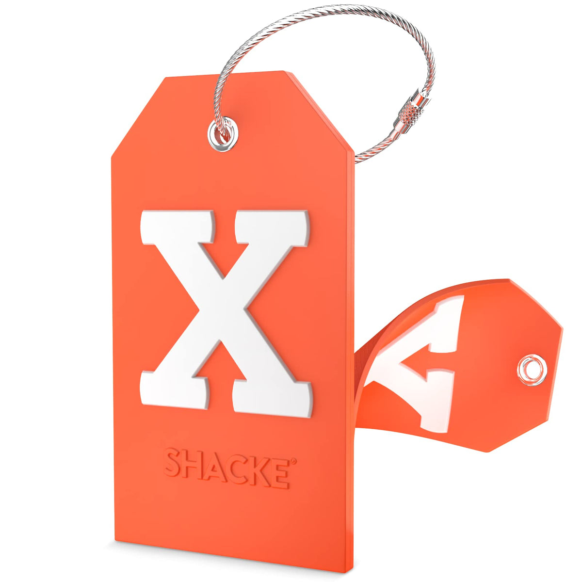 Shacke Initial Luggage Tag with Privacy Cover & Steel Loop (Orange, B)