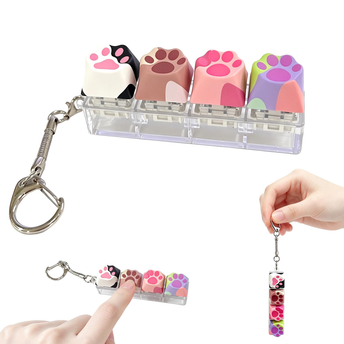 Cute Cat Keyboard Fidget Toy,Crisp Sound,Stress Relief Fidget Clicker Keychain,Creative Keycap Button, for Adults at Work, Travel, Home – Anxiety Relief & Focus Boost (Cat)