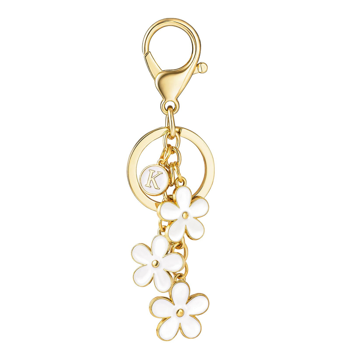 SELOVO Initial Keychain White/Pink/Black Cute Keychain Girl Purse Charms for Handbag Cute Letter Flower Keyring for Backpack