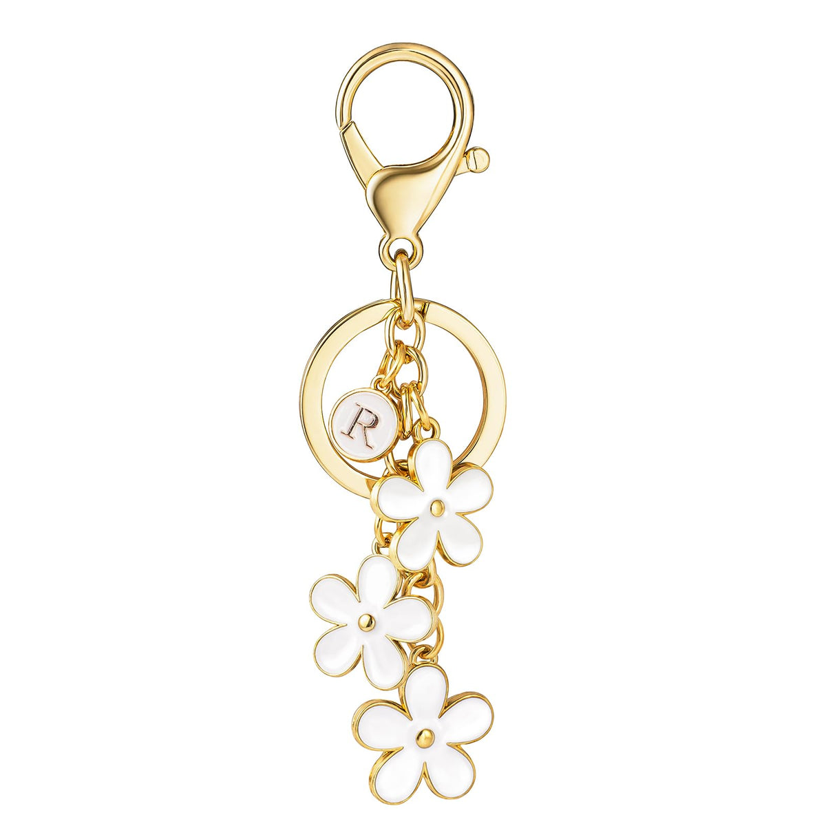 SELOVO Initial Keychain White/Pink/Black Cute Keychain Girl Purse Charms for Handbag Cute Letter Flower Keyring for Backpack