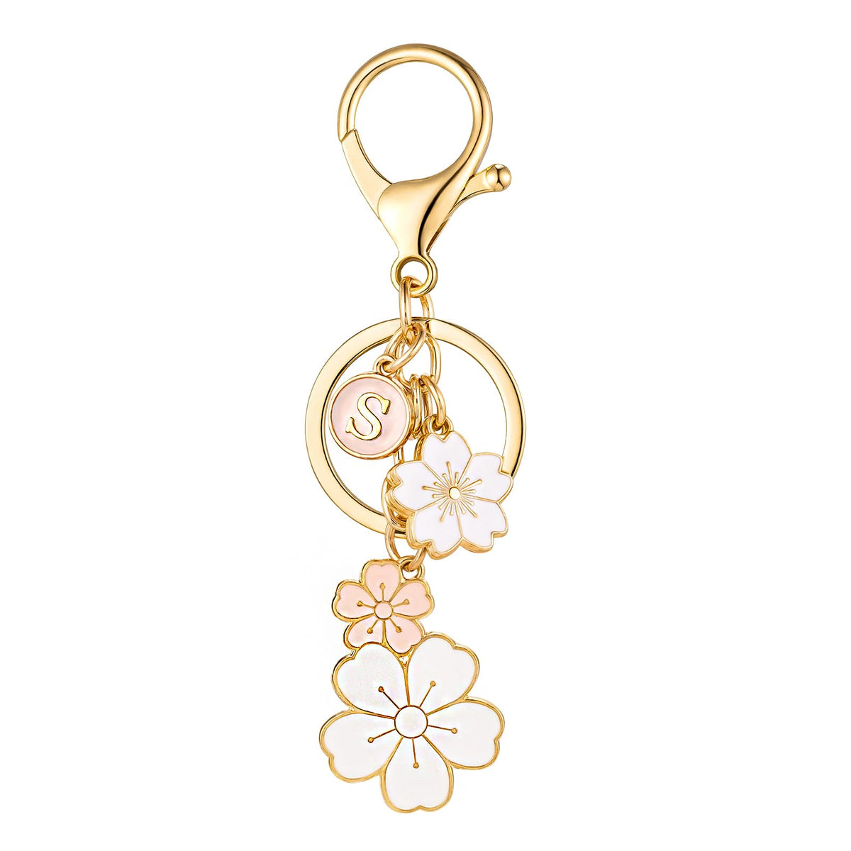 SELOVO Initial Keychain Flower Charms for Key Cute Pink Letter Keyring for Backpack