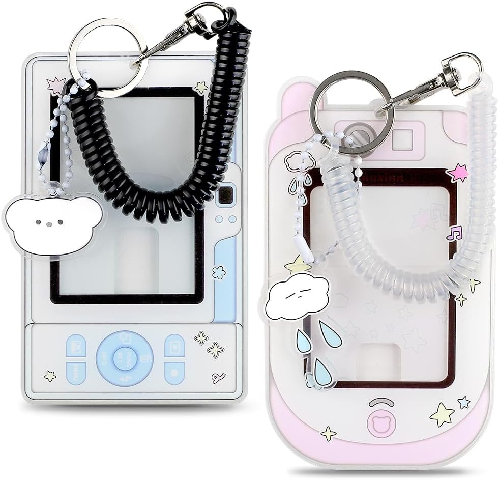 2 Pcs Cartoon Photocard Holder ID Badge Holder,3 Inch Photo Card Holder Id Card Holder Protective Sleeves Photocards Holder,Cute Photocard Holder Keychain Cloud Bear Pendant with Spiral Wrist Coil
