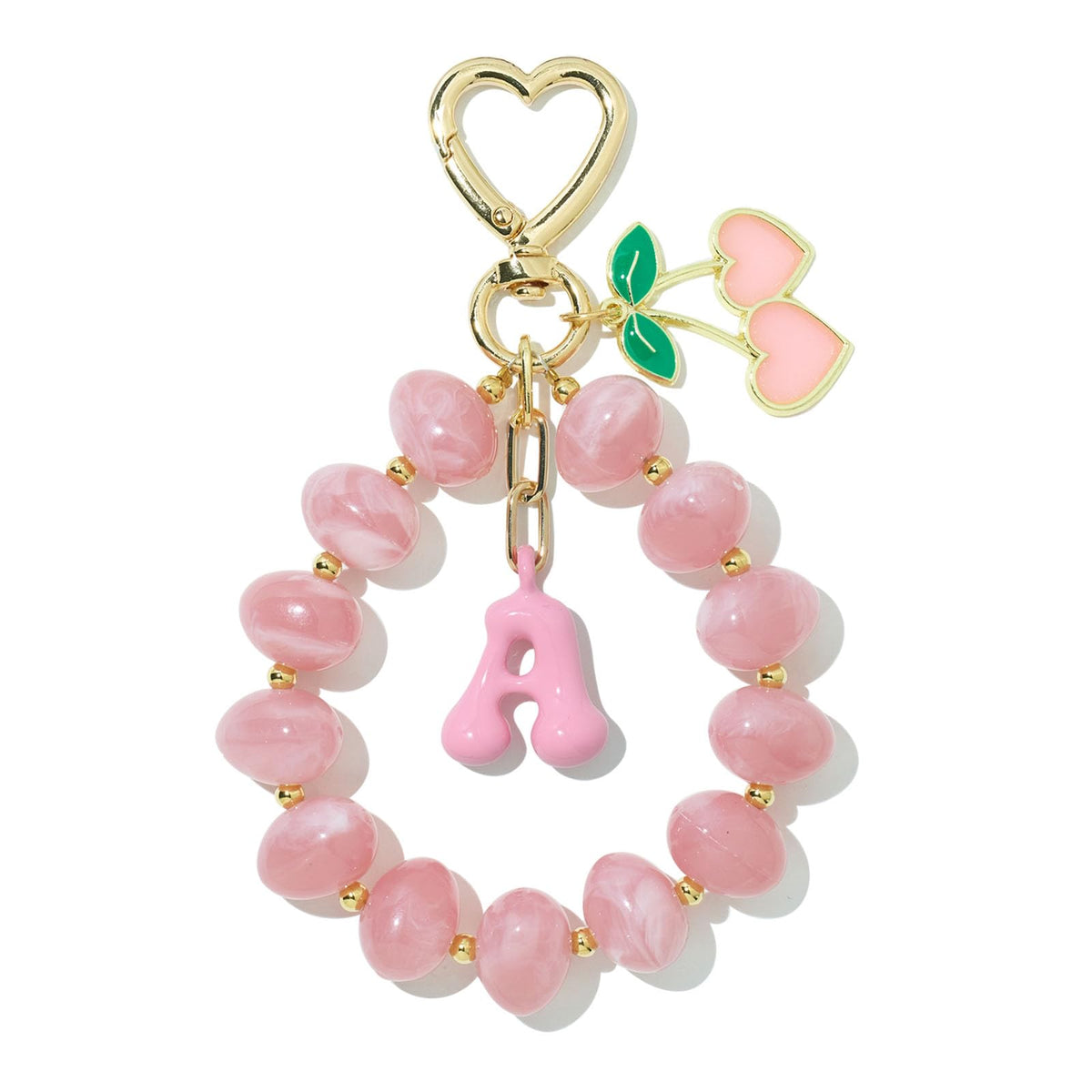 DualCozy Pink/Black Cherry Beaded Bubble Initial Bag Charm Cherry Keychain
