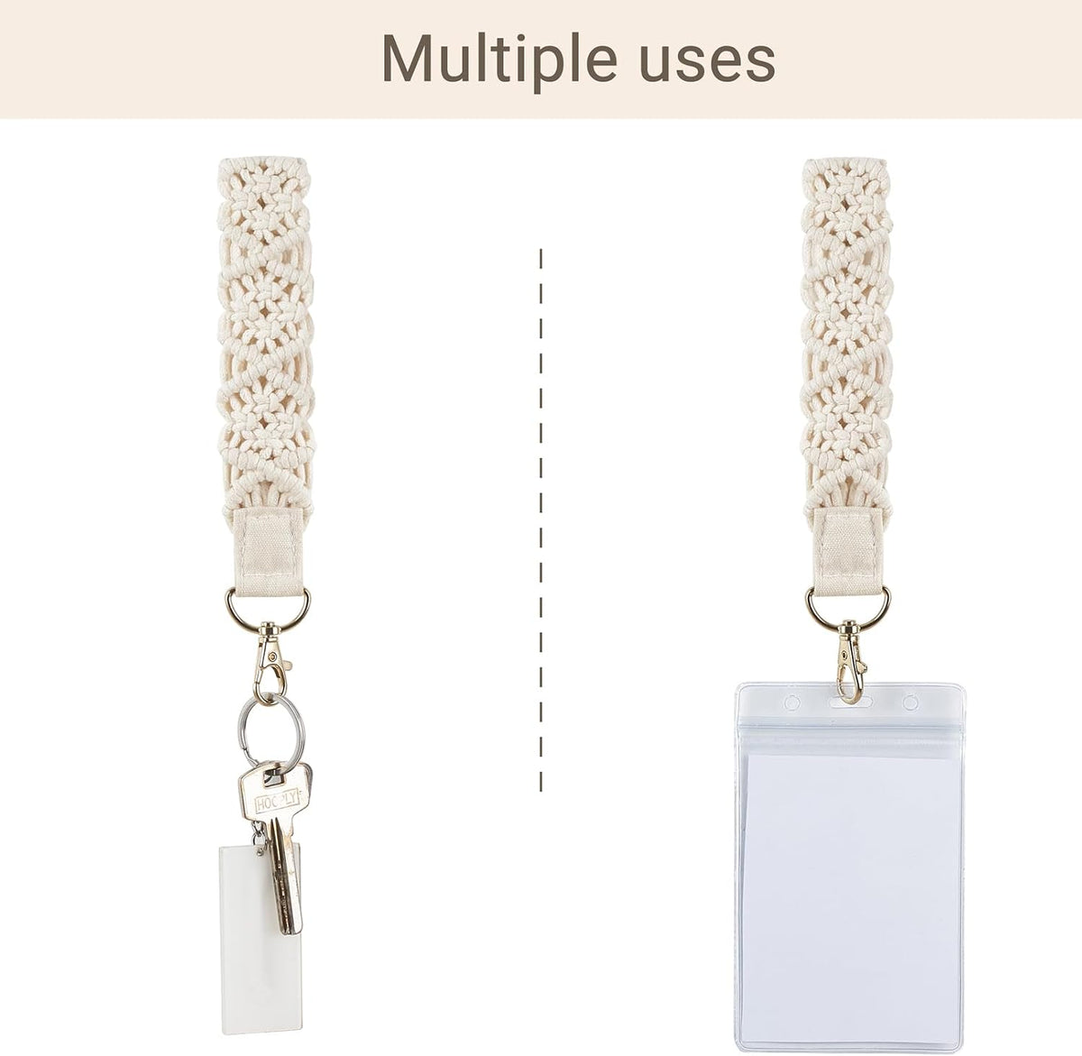 Mkono Macrame Keychain Wristlet, Beige Crochet Boho Lanyard for Car Keys