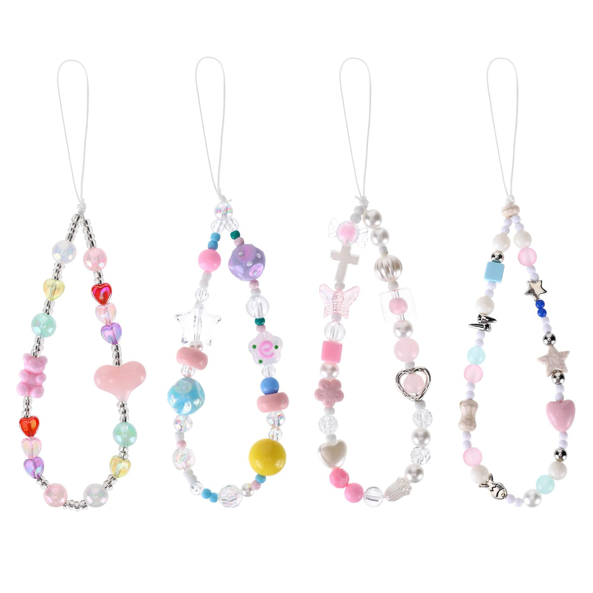 Pink Beaded Phone Wrist Straps, Y2K Phone Case Charms Camera Charm Strap, Lanyard Keychain Wristlet Aesthetic Cellphone Charm