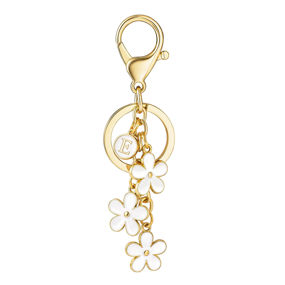 SELOVO Initial Keychain White/Pink/Black Cute Keychain Girl Purse Charms for Handbag Cute Letter Flower Keyring for Backpack