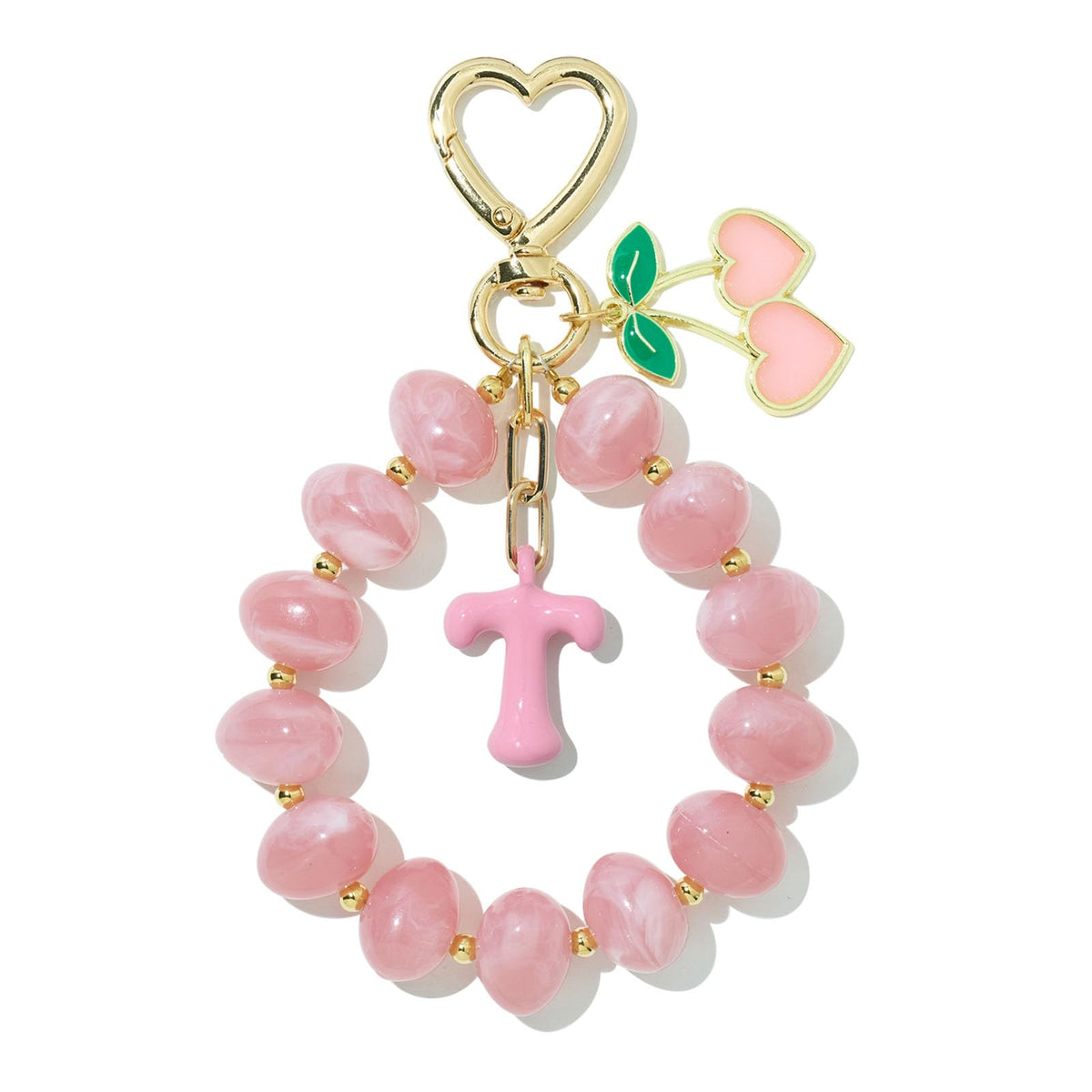 DualCozy Pink/Black Cherry Beaded Bubble Initial Bag Charm Cherry Keychain