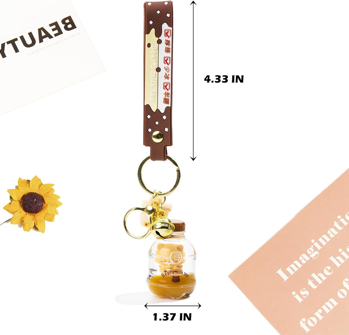 YOU WIZV Kawaii Bear Boba Keychain - Cute Liquid Water Charm for Backpacks, Adorable Gift for Women Boy Girls