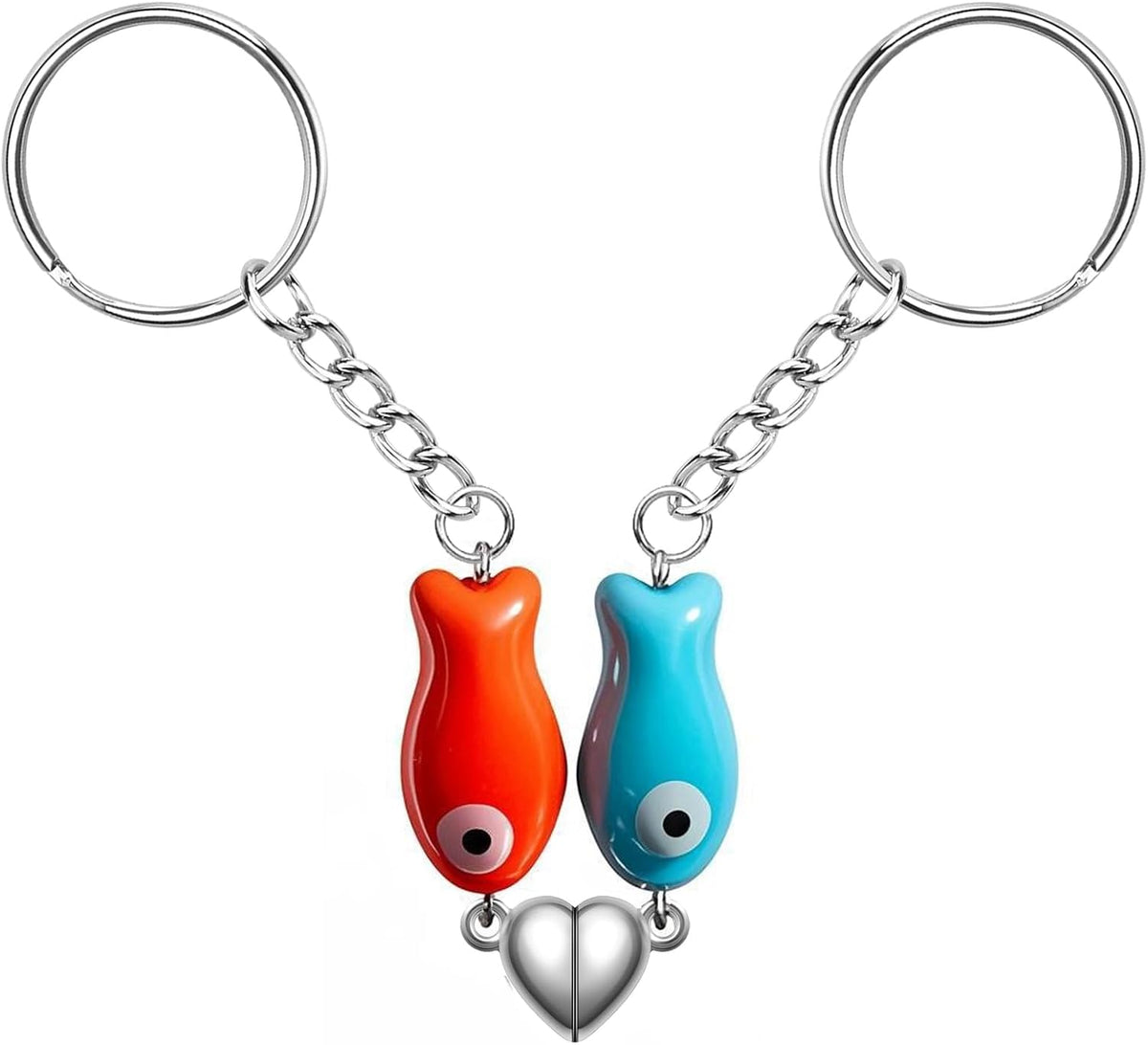 Agromusk Matching Heart Keychain,Cute Ceramic Fish Couples Stuff Keyrings