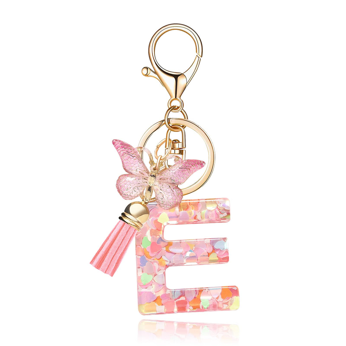 Fashion Alphabet Initial Letter Keychain Tassel Butterfly Pendant Key Ring for Purse Handbags Women Girl